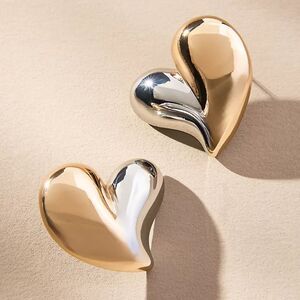 New ANTHROPOLOGIE Mixed metal heart earrings